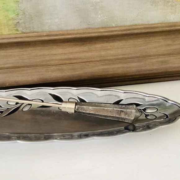 Lenox Silver Oval Tray Olive Branch W/ Scalloped Edge And Candle Snuffer Decor - Picture 3 of 12